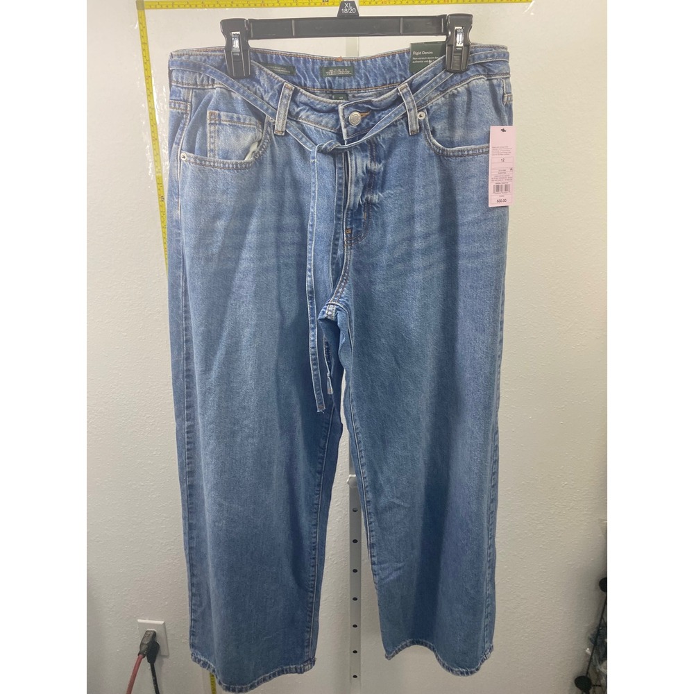 Wild Fable Womens Baggy High-Rise Fold-Over Waist Tie Jeans Blue Size 12R NWT